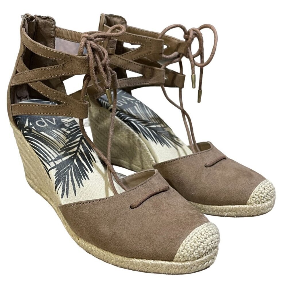 DV Dolce Vita Taupe Suede Manica Lace Up Zip Back Espadrille Wedge 8 M Boho
